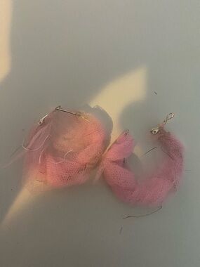 Pink Fluffy Hoop Earrings